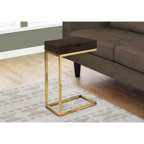 Accent Table - Espresso / Gold Metal With A Drawer